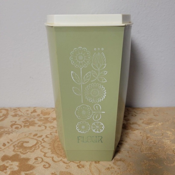 Vintage 1970's Lustro Ware Avocado Floral Plastic Nesting Canister Set Lids Box - Picture 1 of 14